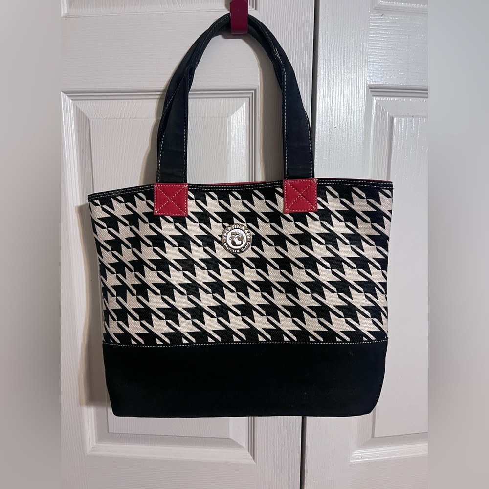 SOLD Spartina 449 Seabreeze Large tote black, red & houndstooth. PRICE FIRM